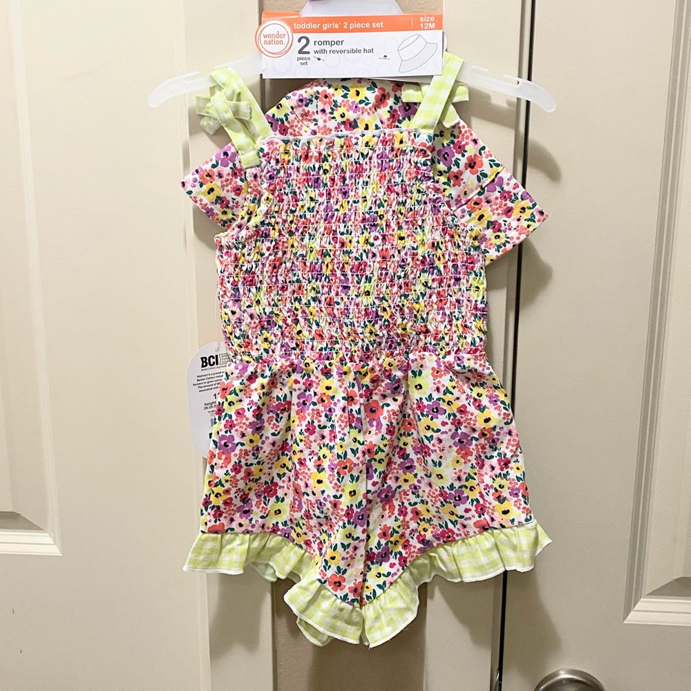 COPY - Wonder Nation girls 2pc Neon Floral Sleeveless Romper & bucket hat size … - Picture 12 of 16
